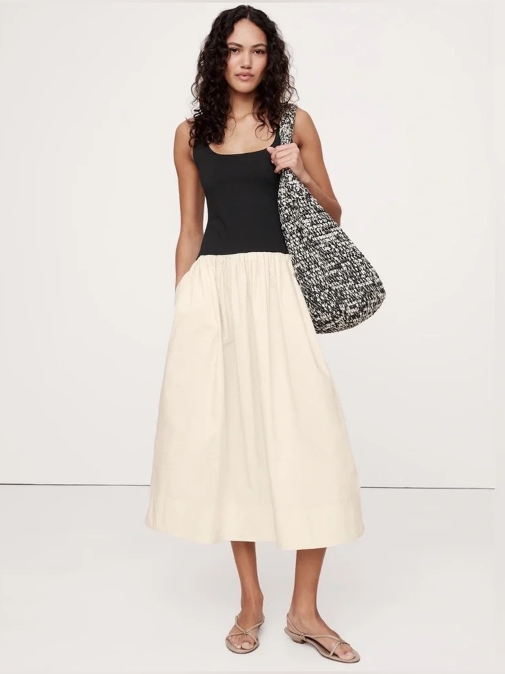 Banana Republic drop waist midi dress in cream white & black